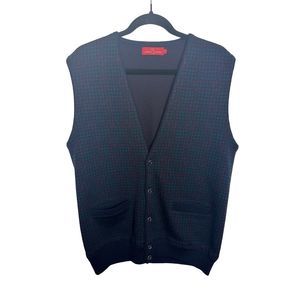 Giovanni Valentino Houndstooth Green Red‎ Holiday Sweater Vest Sz 48 Men's